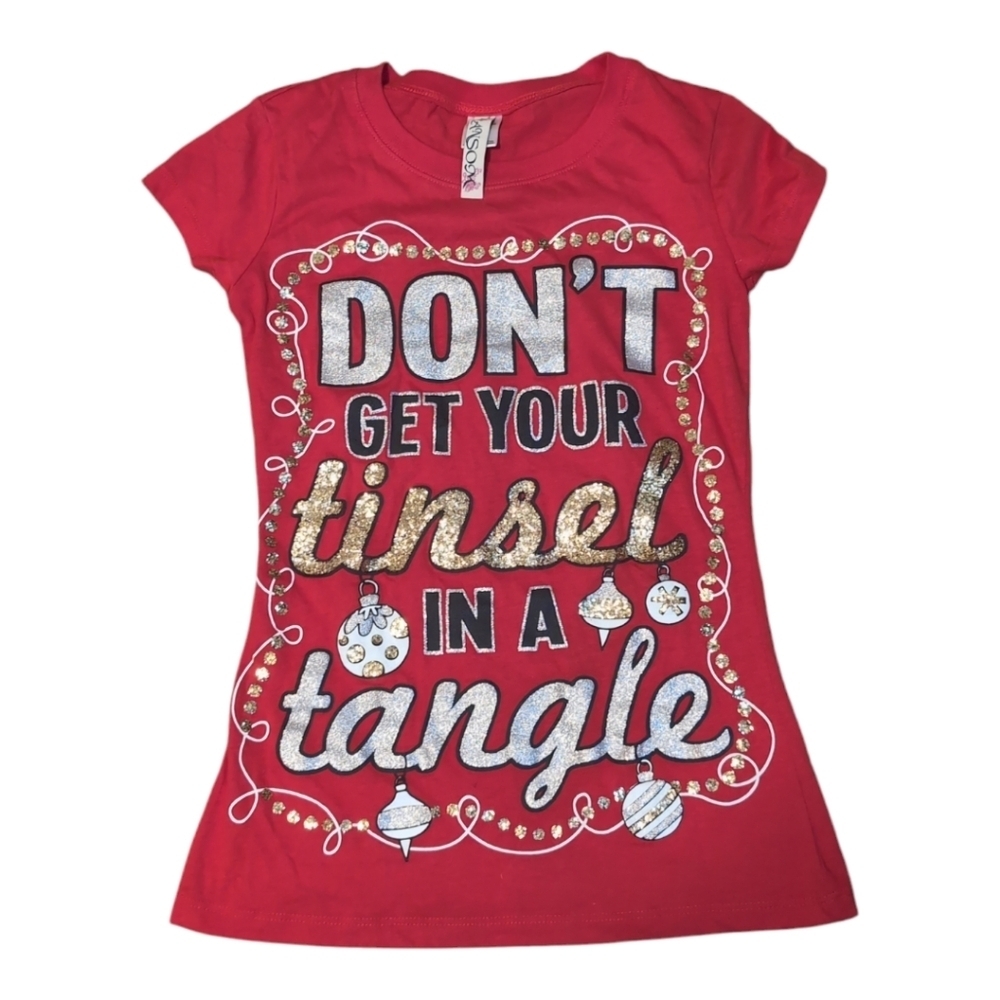 Ransom Green Women's Short Sleeve Glitter Bling Christmas T Shirt Size S